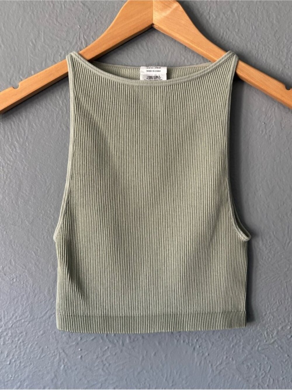 Cotton On Ribbed High Neck Crop Tank Sage Green XS Stretch